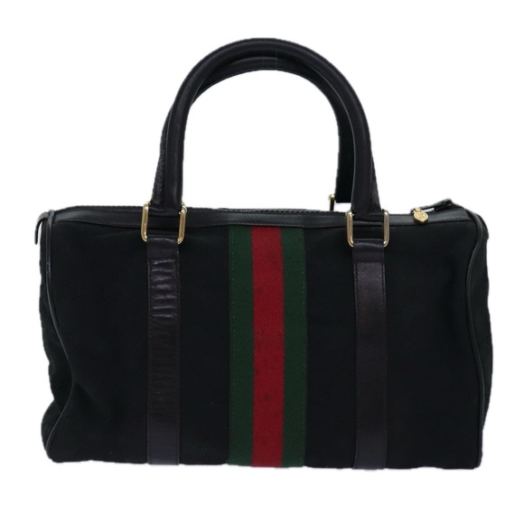 GUCCI GG Canvas Web Sherry Line Boston Bag Black Red Gold 010 378 Auth 84562 - Picture 2 of 16
